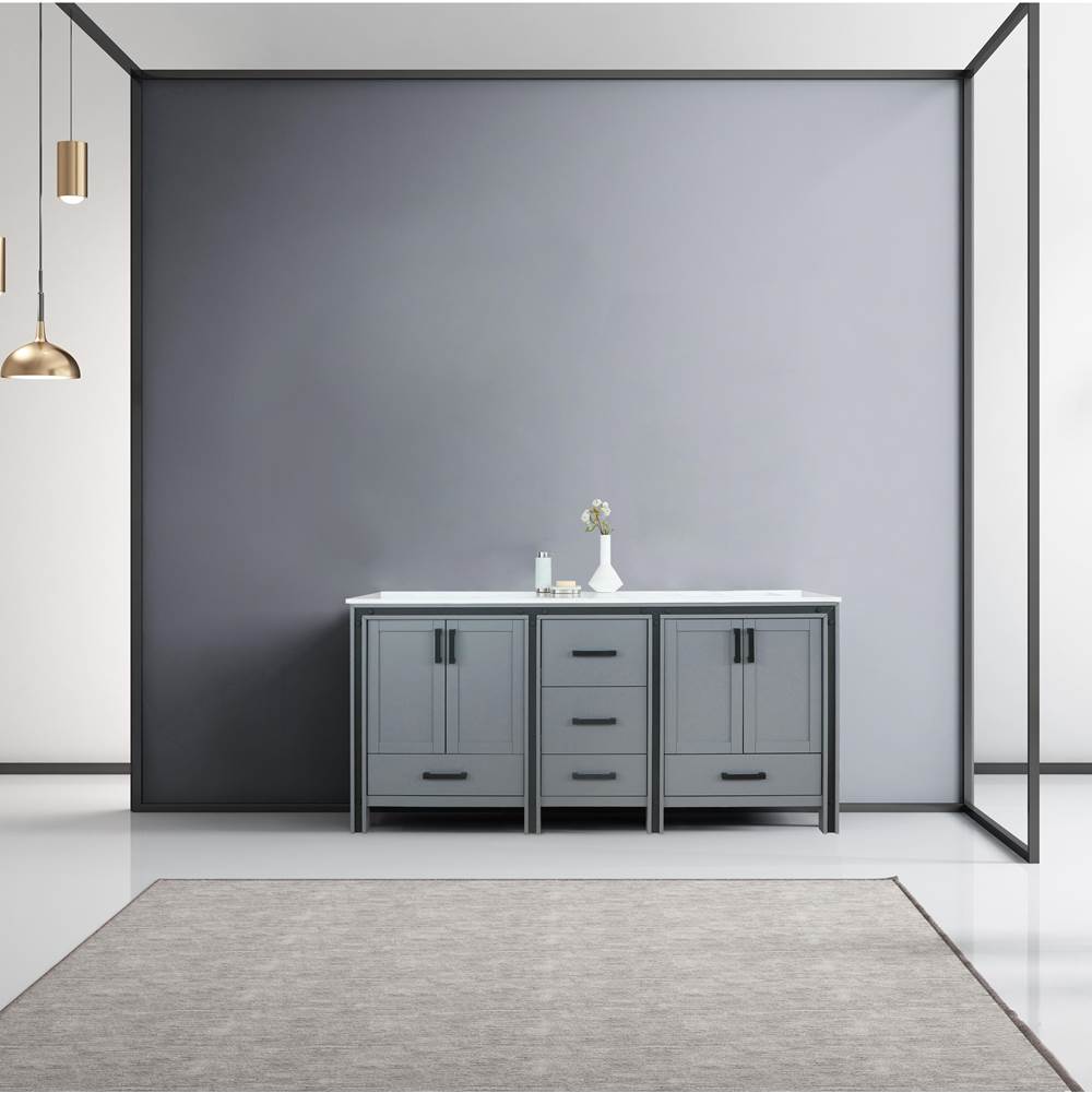 Lexora Ziva 72'' Dark Grey Double Vanity, Cultured Marble Top, White Square Sink and no Mirror