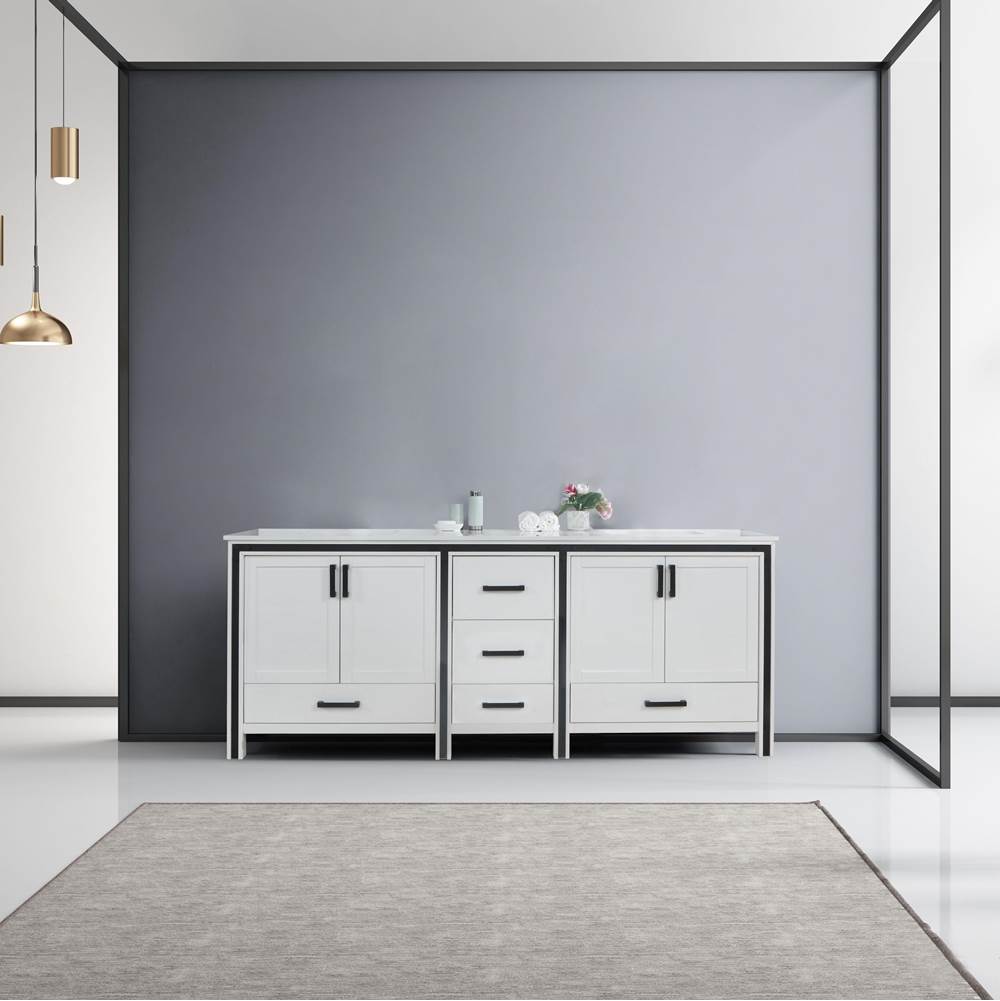 Lexora Ziva 84'' White Double Vanity, Cultured Marble Top, White Square Sink and no Mirror
