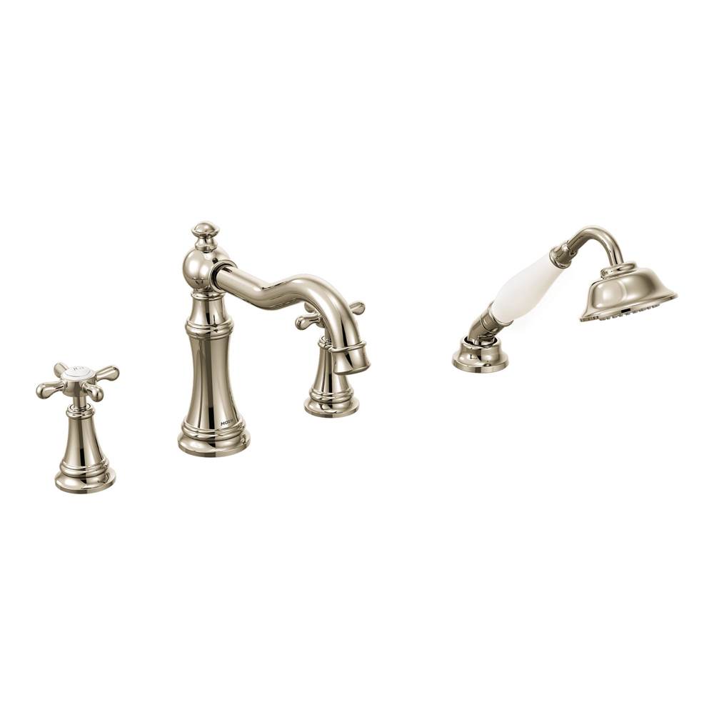 Moen Weymouth 2-Handle Diverter Deck-Mount High-Arc Roman Tub Faucet with Hand Shower in Nickel (Valve Sold Separately)