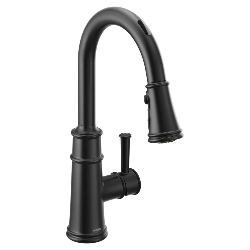 Moen Belfield Smart Faucet Touchless Pull Down Sprayer Kitchen Faucet with Voice Control and Power Boost, Matte Black