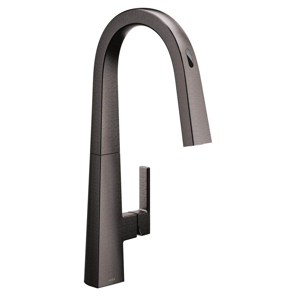 Moen Nio Smart Faucet Touchless Pull Down Sprayer Kitchen Faucet with Voice Control and Power Boost, Black Stainless