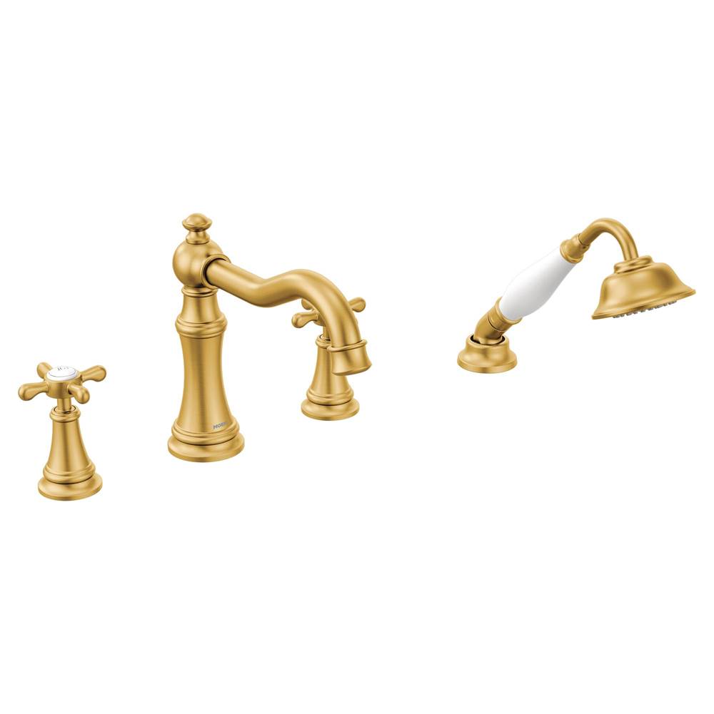 Moen Weymouth Roman Tub Faucet Trim with Cross Handles, Valve Required, Brushed Gold