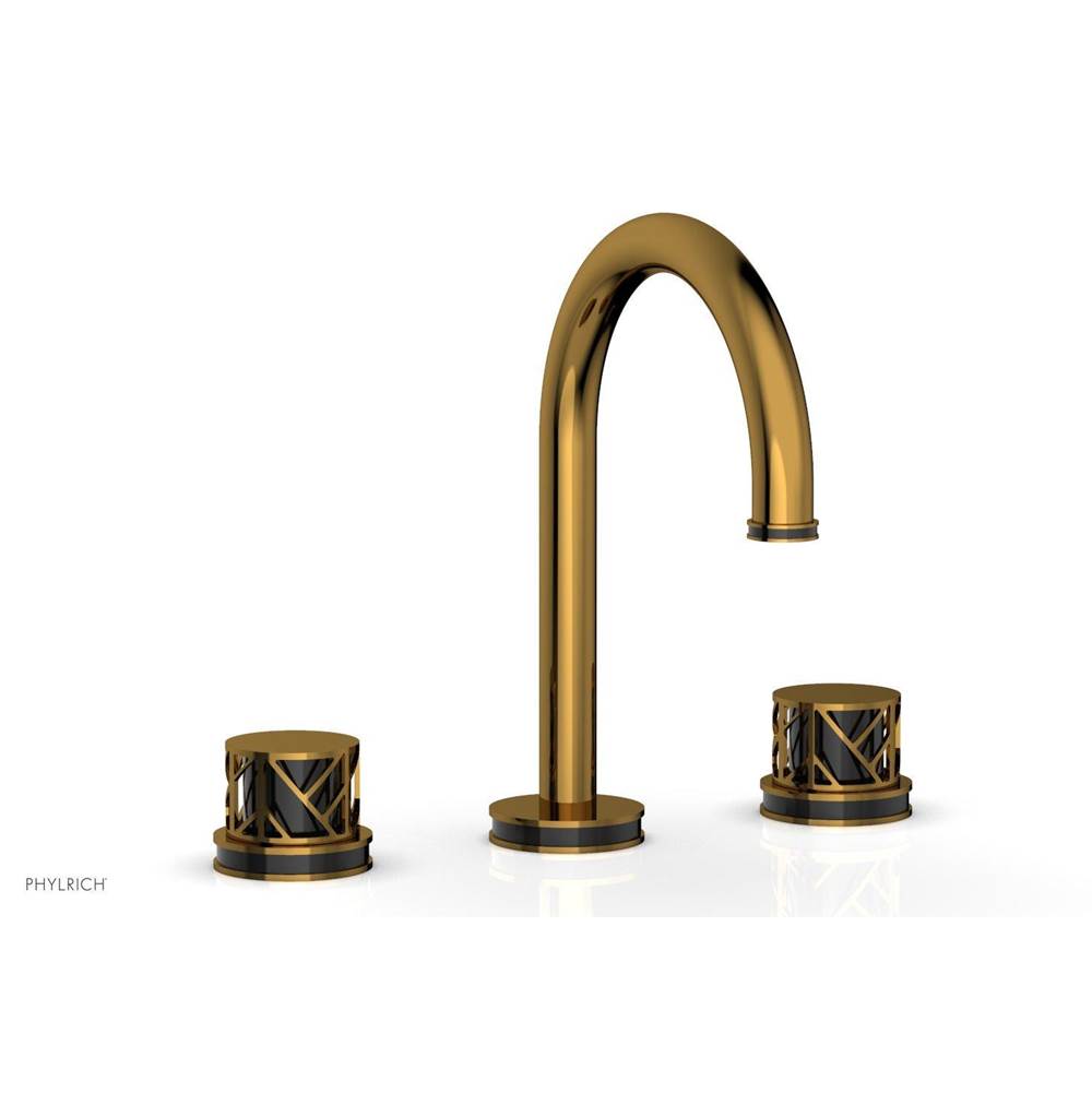 Phylrich Polished Gold Jolie Widespread Lavatory Faucet With Gooseneck Spout, Round Cutaway Handles, And Black Accents - 1.2GPM
