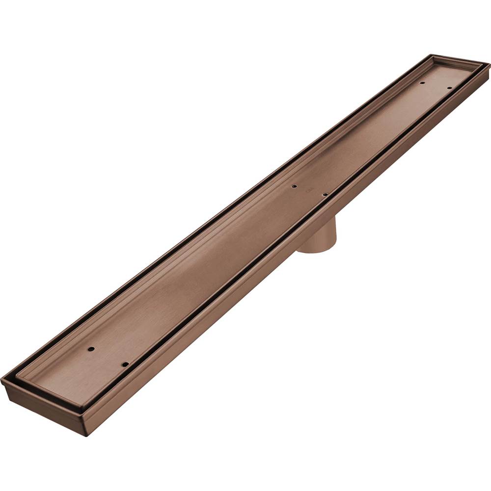 QM Drain Delmar Series. 28'' Standard length Plain Edge linear drain. Mist (Tile-in) Line. Bronze