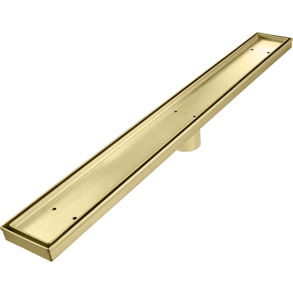 QM Drain Delmar Series. 36'' Standard length Plain Edge linear drain. Mist (Tile-in) Line. Gold