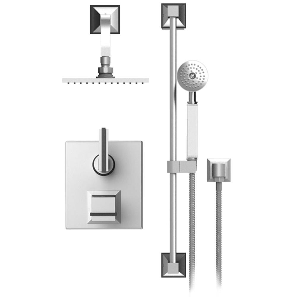 Rubinet Temperature Contol Shower With Two Way Diverter & Shut-Off, Hand Held Shower, Bar, Integral Supply & Fixed Shower Head & Arm 8'' Wall Mount Trim Only