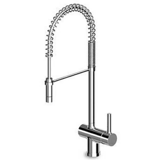 Zucchetti USA Pan single lever sink mixer with adjustable spray, aerator, flexible tails.